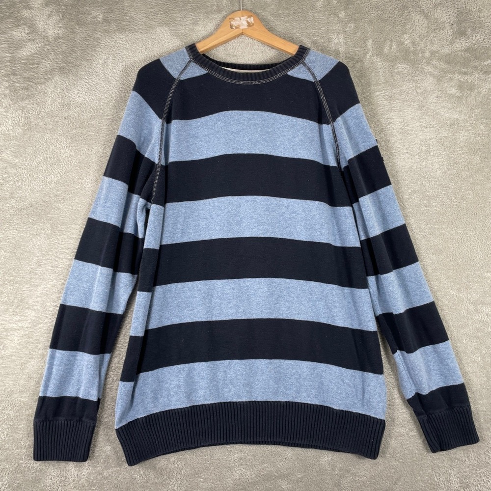 Nautica Jeans Co. Sweater Mens XL Blue Striped Y2K Raglan Cotton Knit Pullover